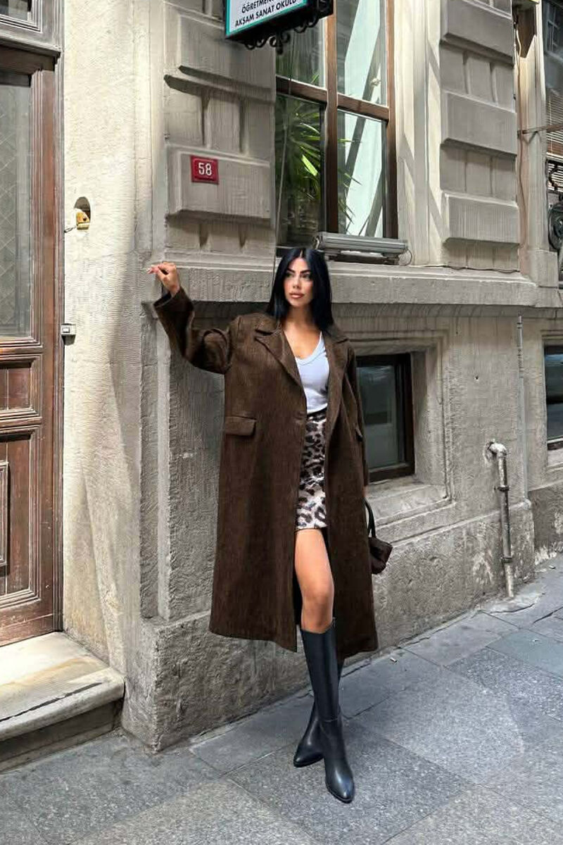 PALLTO E GJATE NJE NGJYRESHE ME GEZOF PER FEMRA NE NGJYRE KAFE - 8