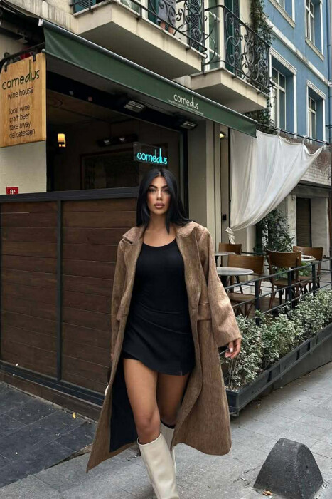 PALLTO E GJATE NJE NGJYRESHE ME GEZOF PER FEMRA NE NGJYRE KAFE TE ZBARDHUR - 5