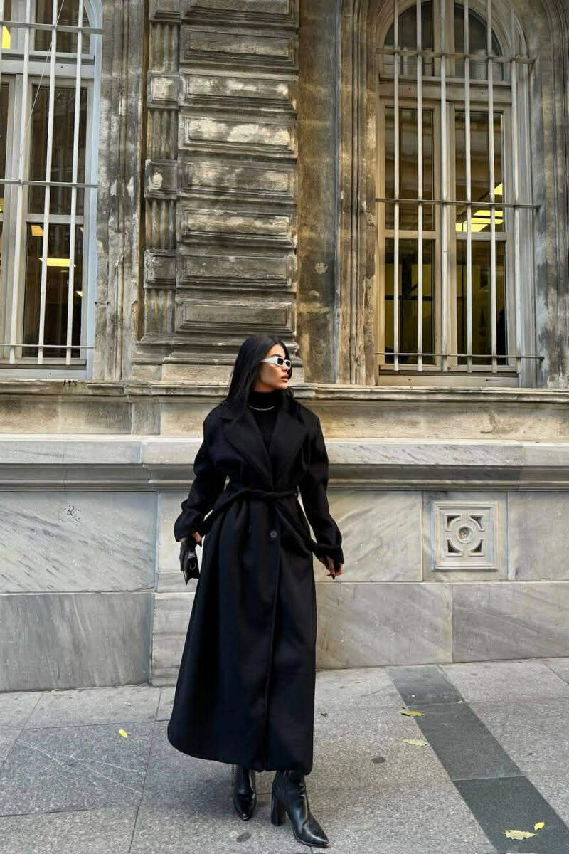 PALLTO E GJATE NJE NGJYRESHE ME LIDHESE PER FEMRA NË NGJYRE TE ZEZE - 1