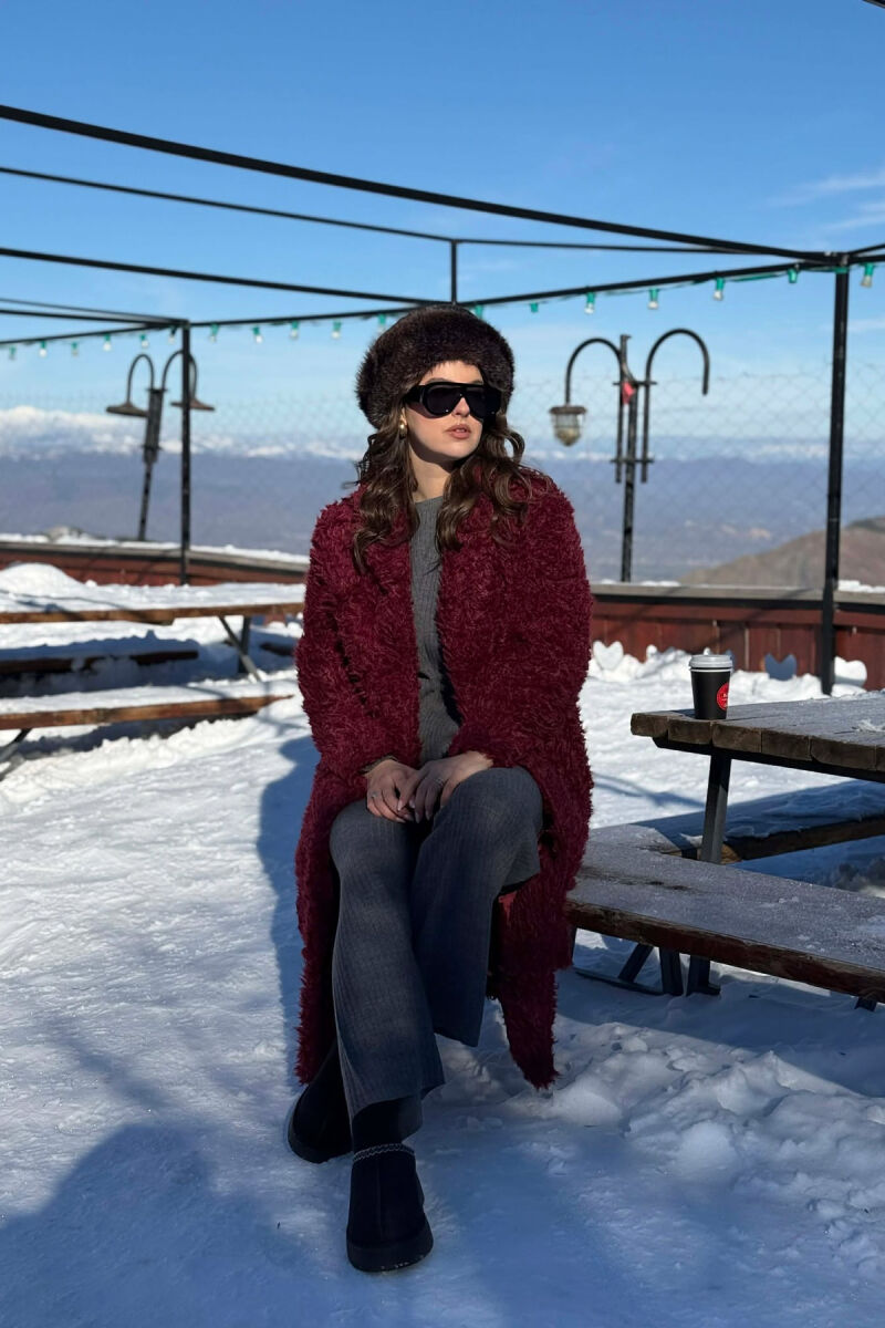 PALLTO E GJATE PELLUSHI ME DETAJIN E RRIPIT PER FEMRA NE NGJYRE VISHNJE - 7