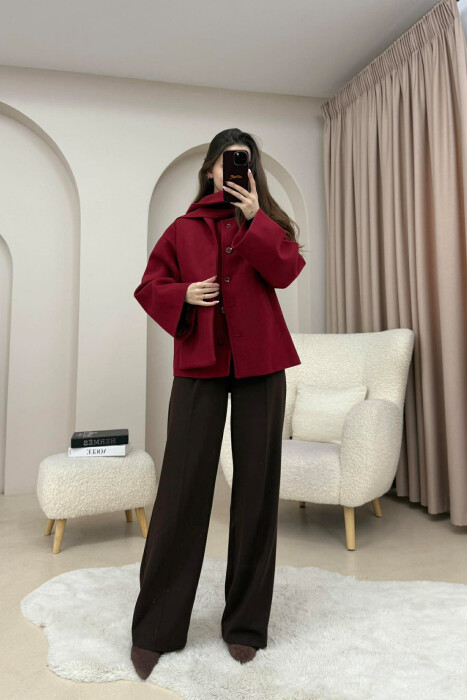 PALLTO E THJESHTE NJE NGJYRESHE ME BUTONA DHE ME DETAJIN E SHALLIT PER FEMRA NE NGJYRE VISHNJE - 5