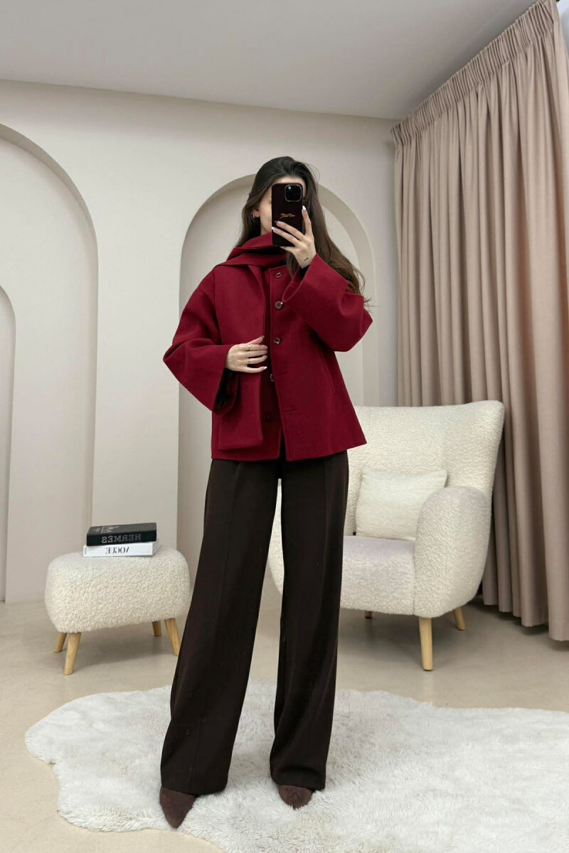 PALLTO E THJESHTE NJE NGJYRESHE ME BUTONA DHE ME DETAJIN E SHALLIT PER FEMRA NE NGJYRE VISHNJE - 5