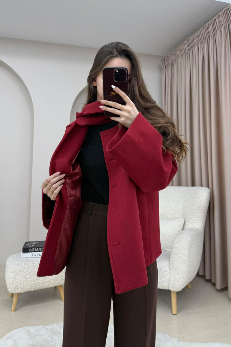 PALLTO E THJESHTE NJE NGJYRESHE ME BUTONA DHE ME DETAJIN E SHALLIT PER FEMRA NE NGJYRE VISHNJE - 6