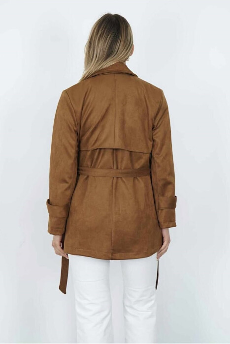 PALLTO KAMOSHI NJË NGJYRËSHE ME DETAJIN E LIDHSEVE PËR FEMRA NË NGJYRË KAFE - 8