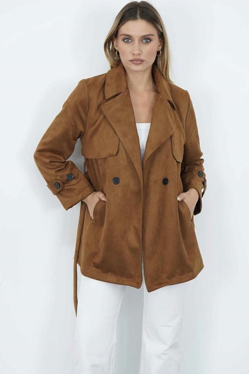 PALLTO KAMOSHI NJË NGJYRËSHE ME DETAJIN E LIDHSEVE PËR FEMRA NË NGJYRË KAFE - 9