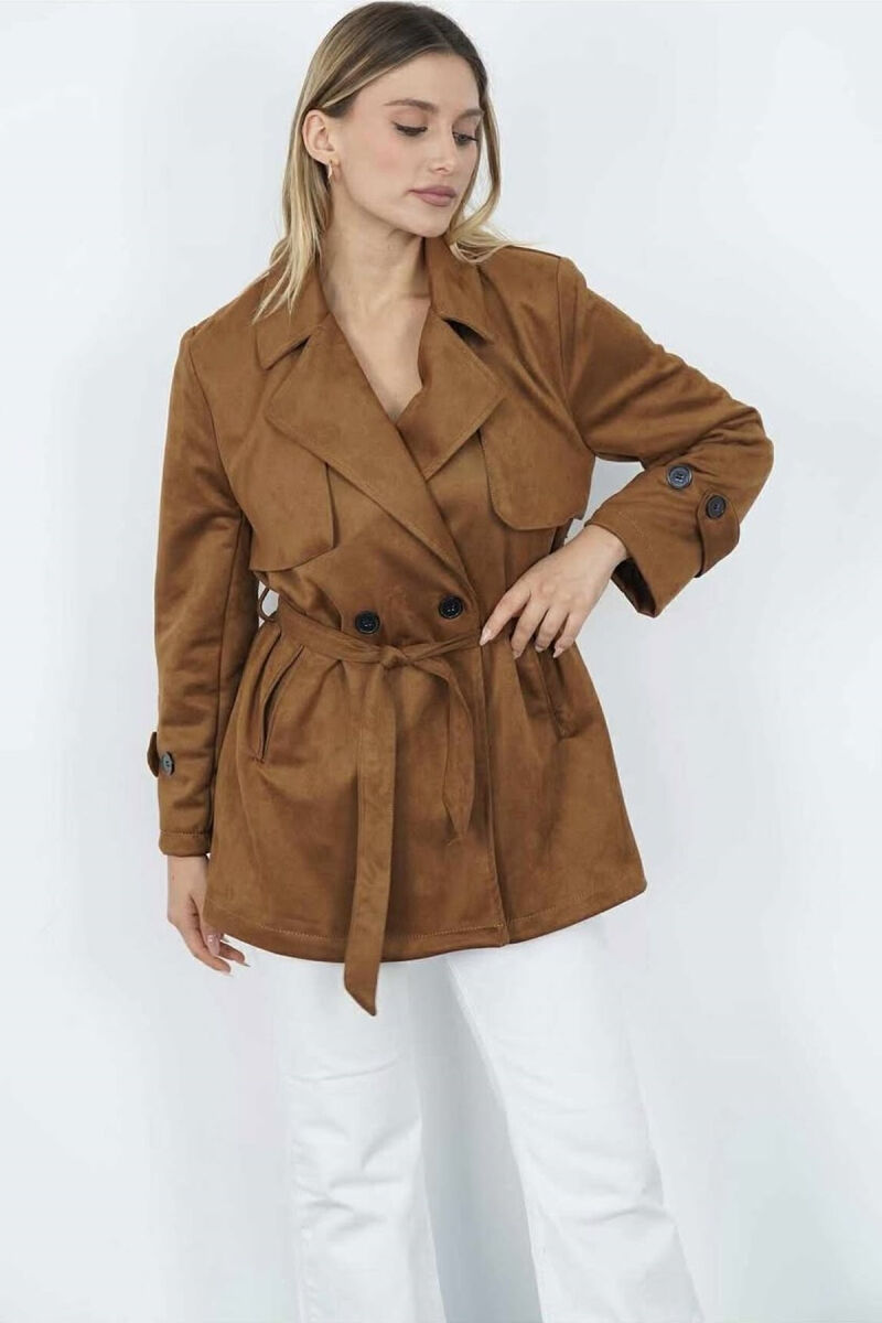 PALLTO KAMOSHI NJË NGJYRËSHE ME DETAJIN E LIDHSEVE PËR FEMRA NË NGJYRË KAFE - 10