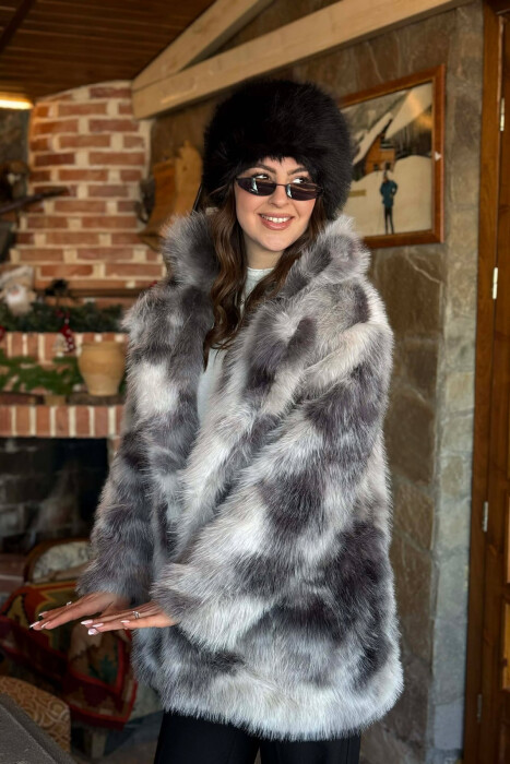 PALLTO ME GEZOF DHE KOPSE PER FEMRA NE NGJYRE GRI - 4