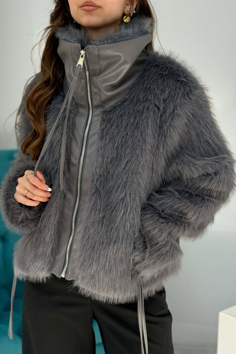 PALLTO ME GEZOF DHE ZINXHIR PER FEMRA NE NGJYRE GRI TE ERRET - 4