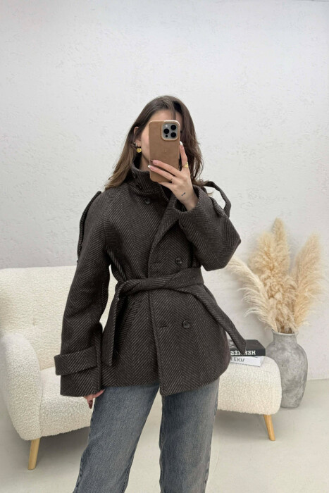 PALLTO ME KOPSA PER FEMRA NE NGJYRE KAFE DHE GRI - 4