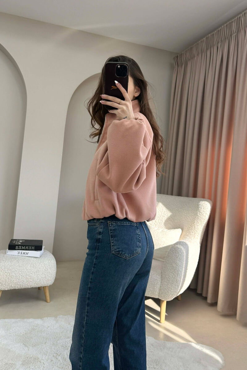 PALLTO NJE NGJYRESHE ME BEL ELASTIK PER FEMRA NE NGJYRE PUDER - 4