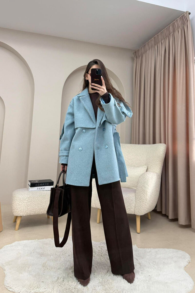 PALLTO NJE NGJYRESHE ME DETAJIN E RRIPIT PER FEMRA NE NGJYRE BLU TE ZBARDHUR - 2