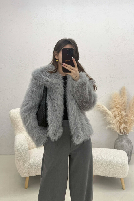 PALLTO NJE NGJYRESHE ME GEZOF PER FEMRA NE NGJYRE GRI - KLAUDIO FASHION