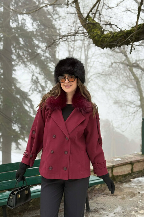 PALLTO NJE NGJYRESHE ME JAKE GEZOFI PER FEMRA NE NGJYRE VISHNJE - 3