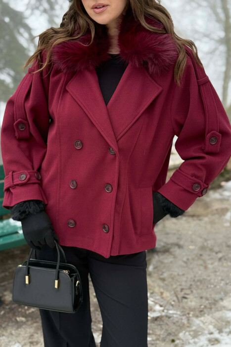 PALLTO NJE NGJYRESHE ME JAKE GEZOFI PER FEMRA NE NGJYRE VISHNJE - 5