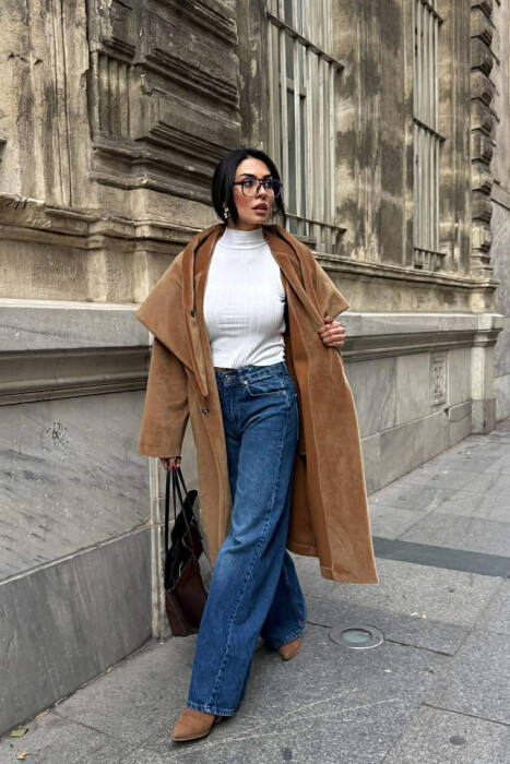 PALLTO NJE NGJYRESHE ME SHALL PER FEMRA NE NGJYRE KAFE - 2