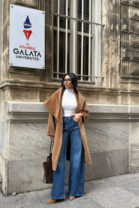 PALLTO NJE NGJYRESHE ME SHALL PER FEMRA NE NGJYRE KAFE - 3