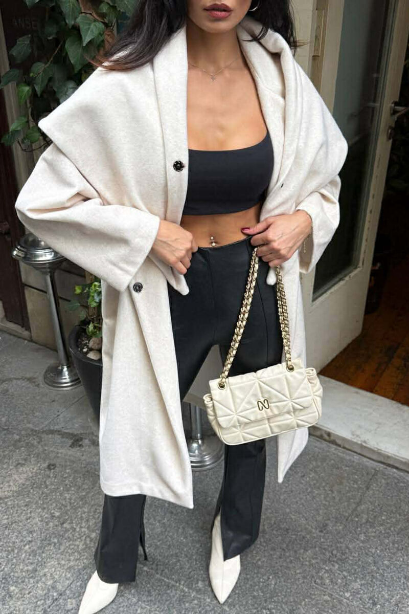 PALLTO NJE NGJYRESHE ME SHALL PER FEMRA NE NGJYRE KREM - 4