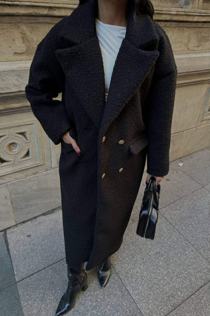 PALLTO NJE NGJYRESHE OVERSIZE ME BUTONA GOLD PER FEMRA NE NGJYRE TE ZEZE - 4