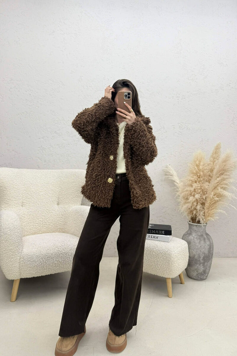 PALLTO NJE NGJYRESHE PELLUSHI PER FEMRA NE NGJYRE KAFE - 4