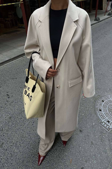 ONE COLOR OVERSIZE WOMAN COAT CREAM/KREM - 1