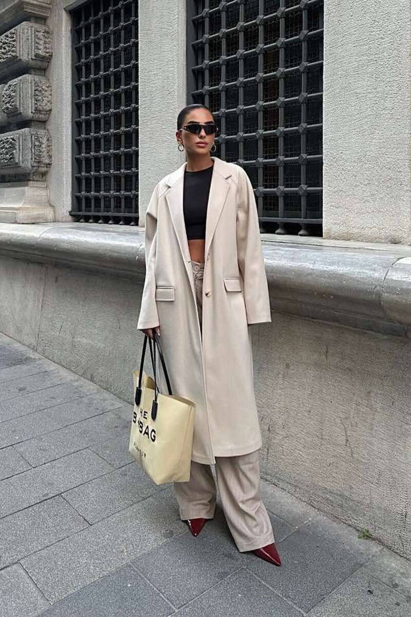 ONE COLOR OVERSIZE WOMAN COAT CREAM/KREM - 2