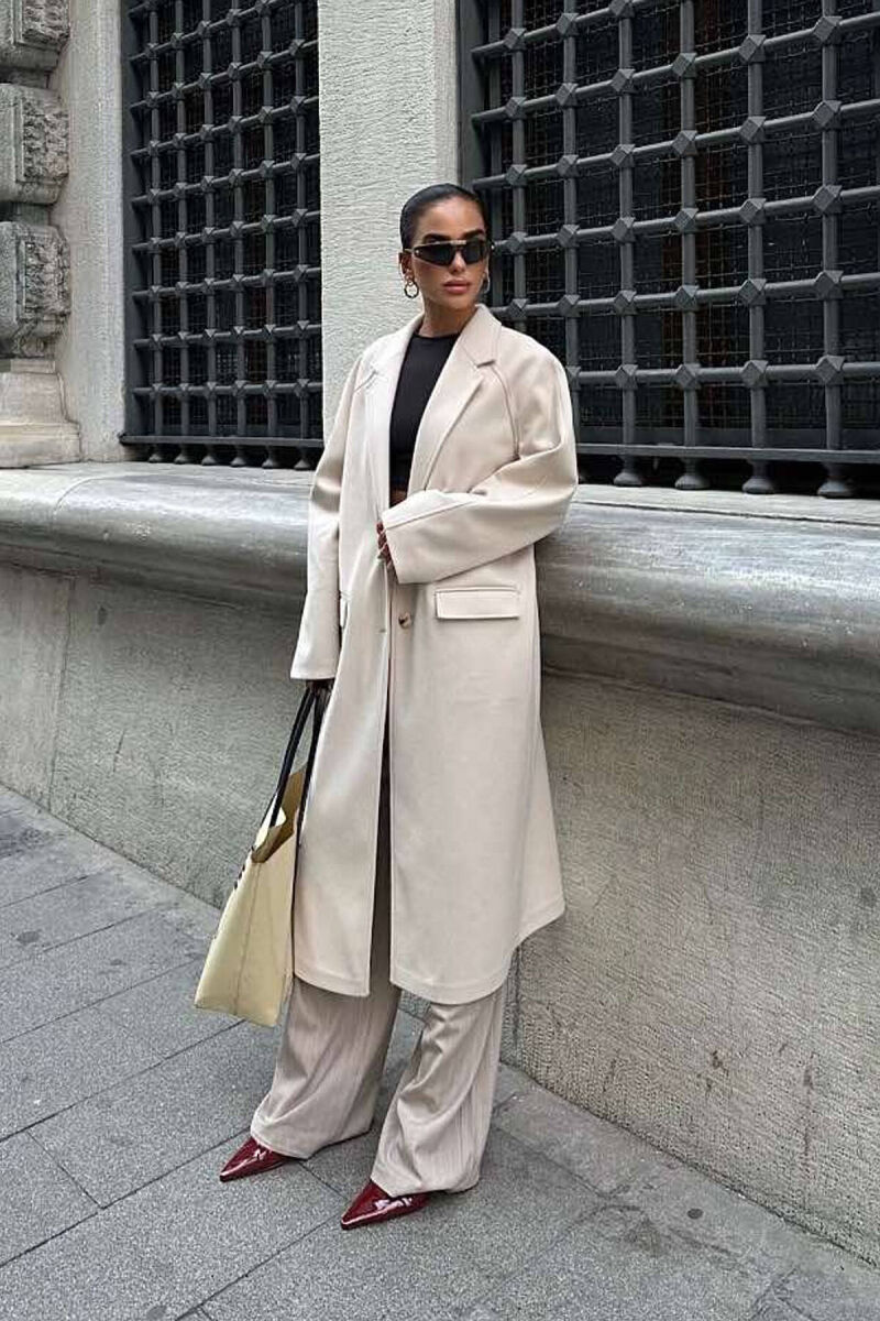 ONE COLOR OVERSIZE WOMAN COAT CREAM/KREM - 3