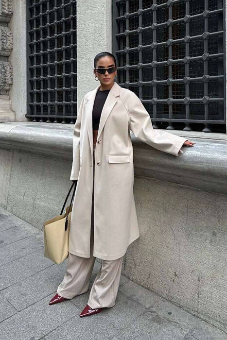 ONE COLOR OVERSIZE WOMAN COAT CREAM/KREM - 4