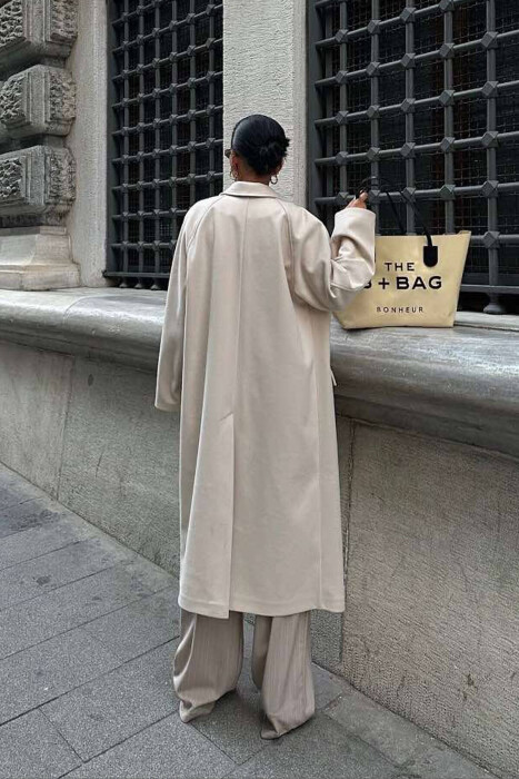 ONE COLOR OVERSIZE WOMAN COAT CREAM/KREM - 5