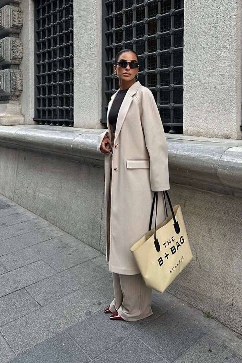 ONE COLOR OVERSIZE WOMAN COAT CREAM/KREM - 6