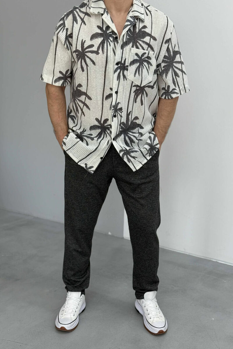 PALM TREE PRINTS SHORT SLEEVES MEN SHIRT WHITE-E BARDHE - 1