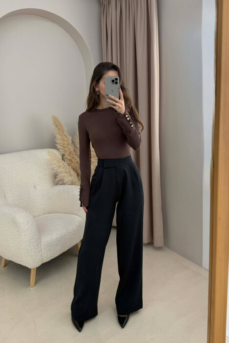 PANTALLONA TË THJESHTA NJË NGJYRËSHE PËR FEMRA NË NGJYRË TË ZEZË MESNATE - 1