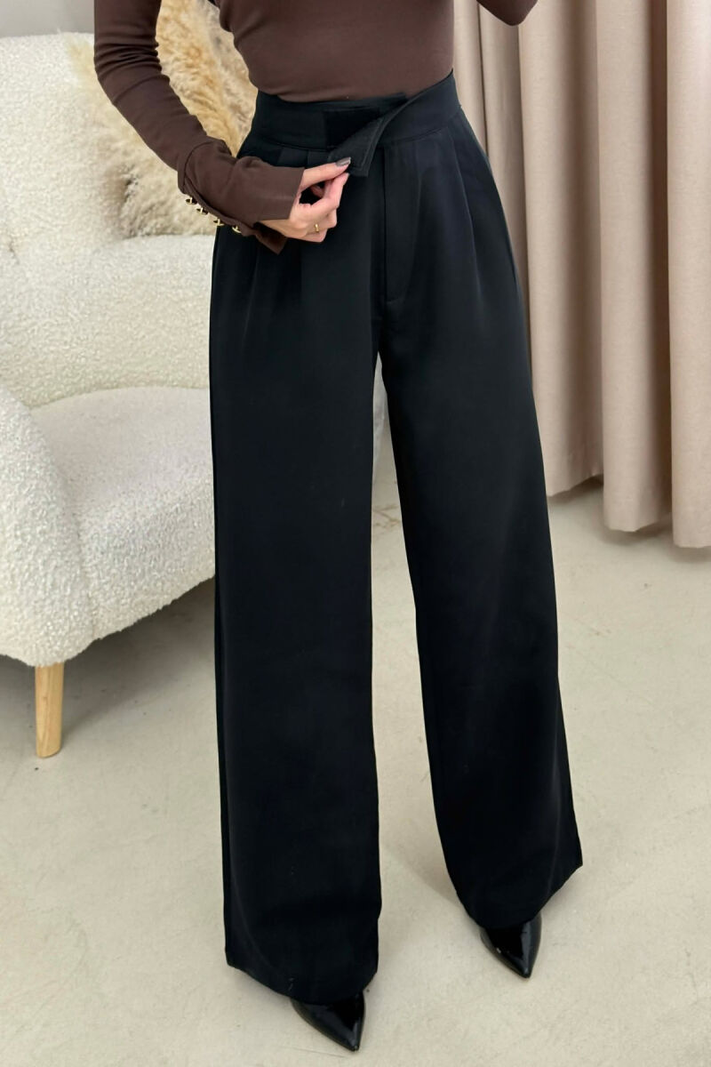 PANTALLONA TË THJESHTA NJË NGJYRËSHE PËR FEMRA NË NGJYRË TË ZEZË MESNATE - 4