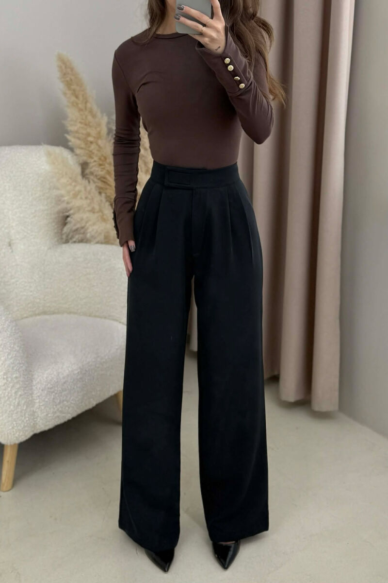 PANTALLONA TË THJESHTA NJË NGJYRËSHE PËR FEMRA NË NGJYRË TË ZEZË MESNATE - 3