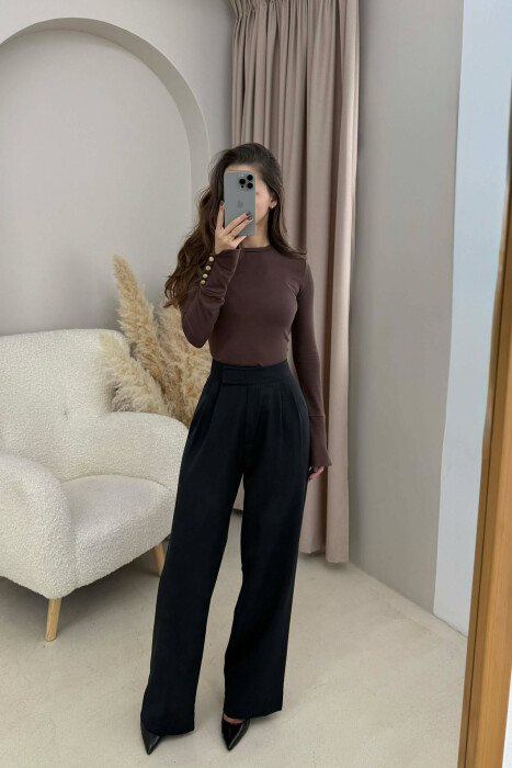 PANTALLONA TË THJESHTA NJË NGJYRËSHE PËR FEMRA NË NGJYRË TË ZEZË MESNATE - 2