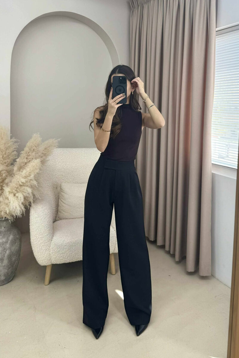 PANTALLONA TË THJESHTA NJË NGJYRËSHE PËR FEMRA NË NGJYRË TË ZEZË - 2