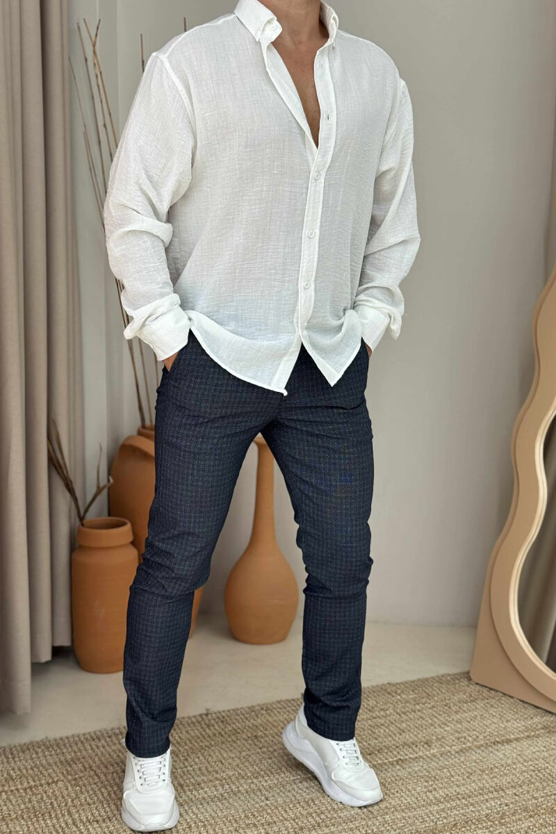 PANTALLONA KLASIKE ME KUADRATA PËR MESHKUJ NË NGJYRËN BLU - 1