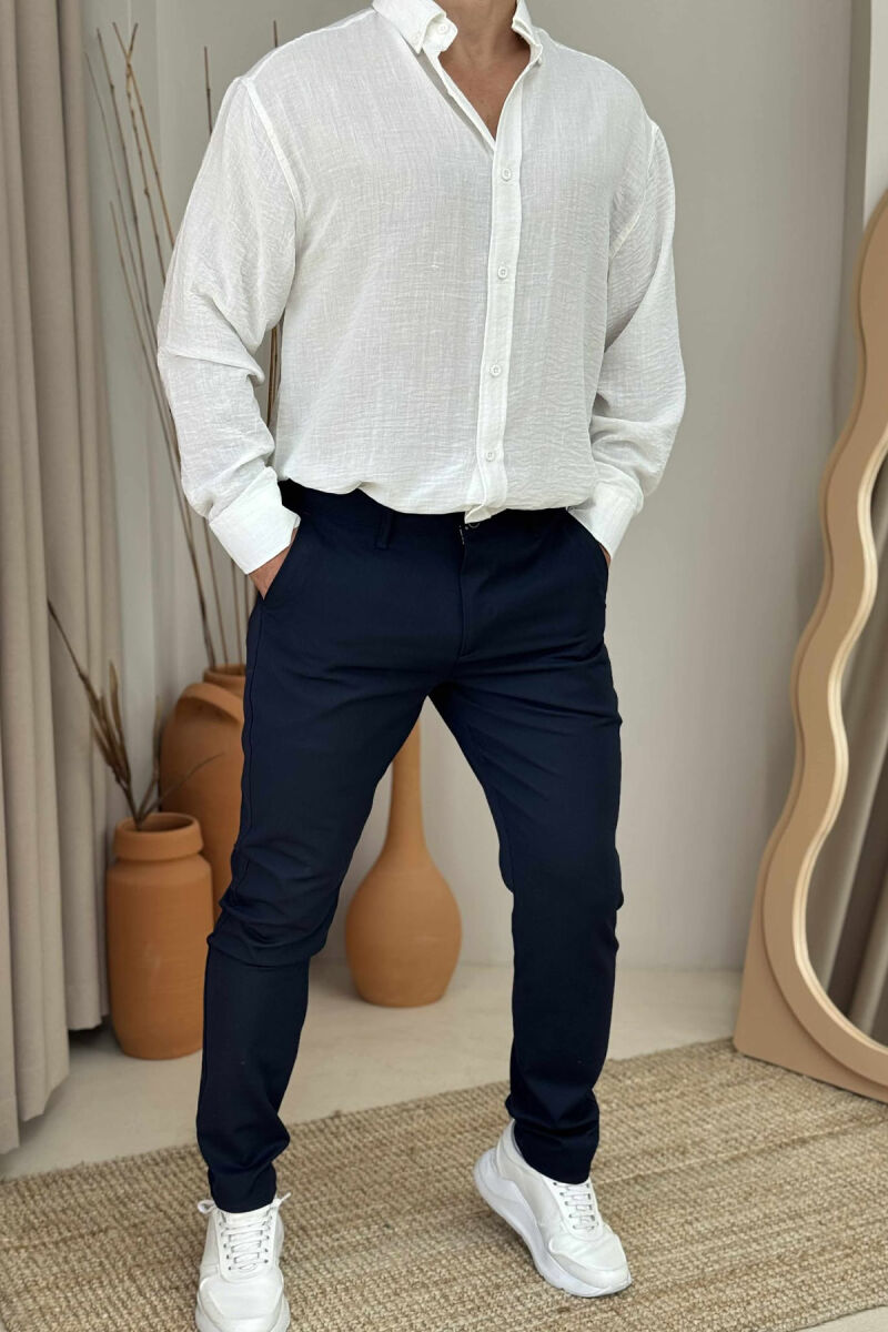 PANTALLONA KLASIKE NJË NGJYRËSHE PËR MESHKUJ NË NGJYRËN BLU E ERRËT - 1