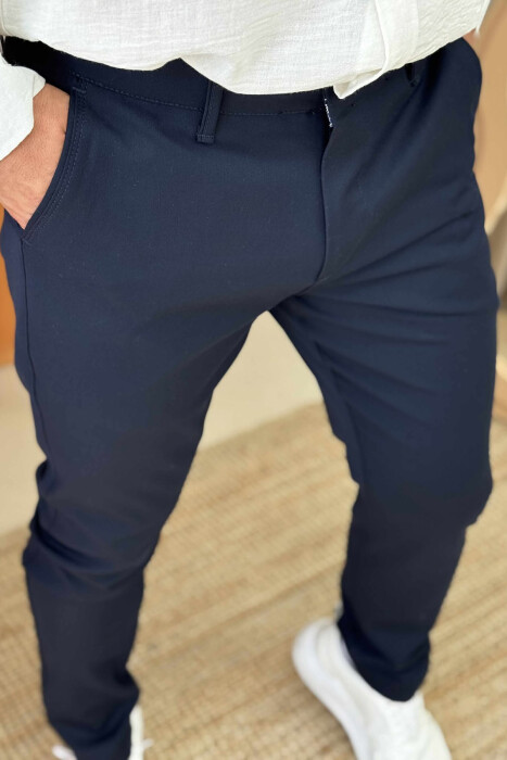 PANTALLONA KLASIKE NJË NGJYRËSHE PËR MESHKUJ NË NGJYRËN BLU E ERRËT - 3