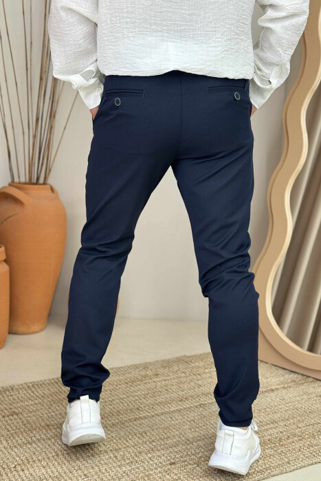 PANTALLONA KLASIKE NJË NGJYRËSHE PËR MESHKUJ NË NGJYRËN BLU E ERRËT - 4