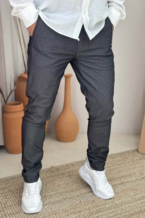 PANTALLONA KLASIKE NJË NGJYRËSHE PËR MESHKUJ NË NGJYRËN GRI E ERRËT - 4