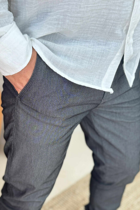 PANTALLONA KLASIKE NJË NGJYRËSHE PËR MESHKUJ NË NGJYRËN GRI E ERRËT - 5