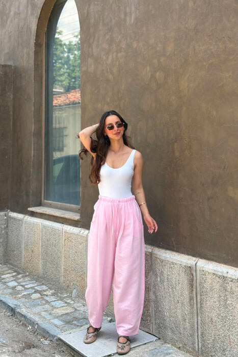 PANTALLONA ME BEL ELASTIK PER FEMRA NE NGJYRE ROZE - 2