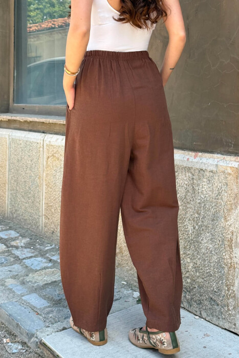 PANTALLONA ME BEL ELASTIK PER FEMRA NE NGJYRE KAFE - 4