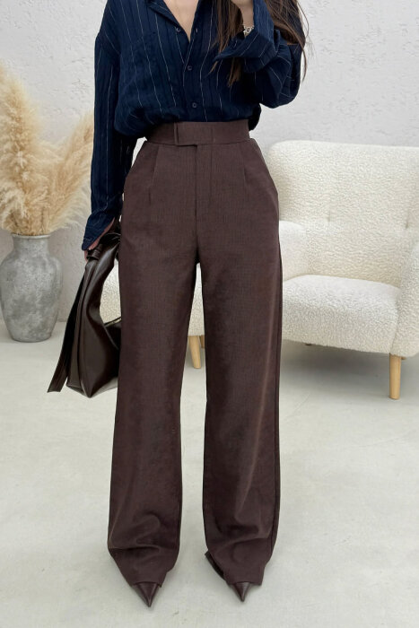 PANTALLONA ME BEL ELASTIK PER FEMRA NE NGJYRE KAFE - 4