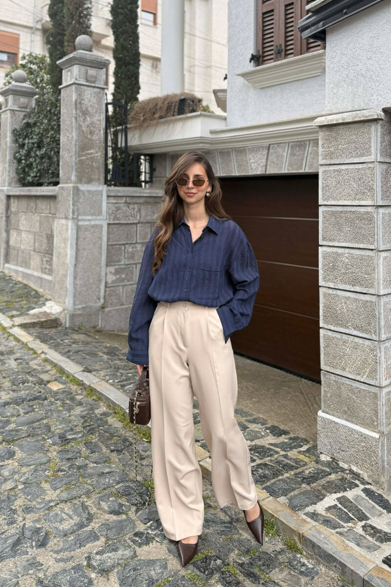 PANTALLONA ME BEL ELASTIK PER FEMRA NE NGJYRE KREM - 1