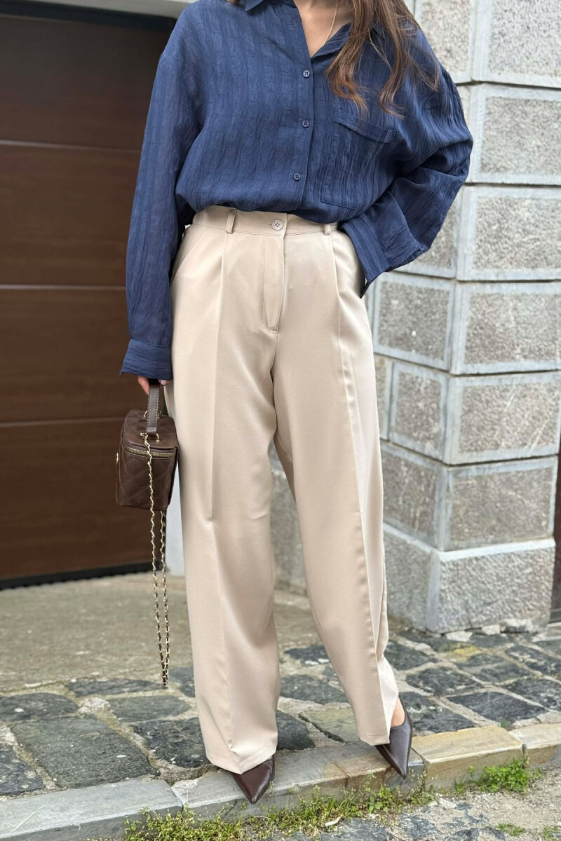 PANTALLONA ME BEL ELASTIK PER FEMRA NE NGJYRE KREM - 2