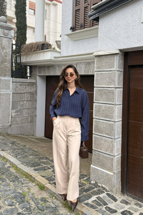 PANTALLONA ME BEL ELASTIK PER FEMRA NE NGJYRE KREM - 3