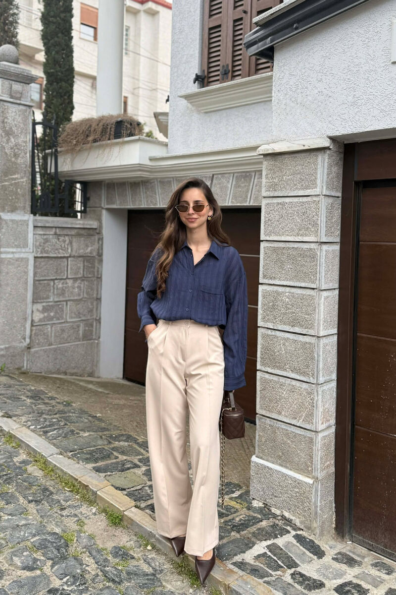 PANTALLONA ME BEL ELASTIK PER FEMRA NE NGJYRE KREM - 3