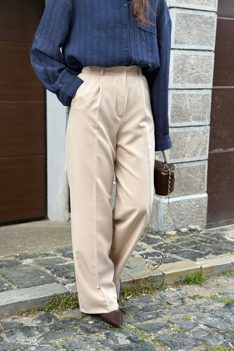 PANTALLONA ME BEL ELASTIK PER FEMRA NE NGJYRE KREM - 4