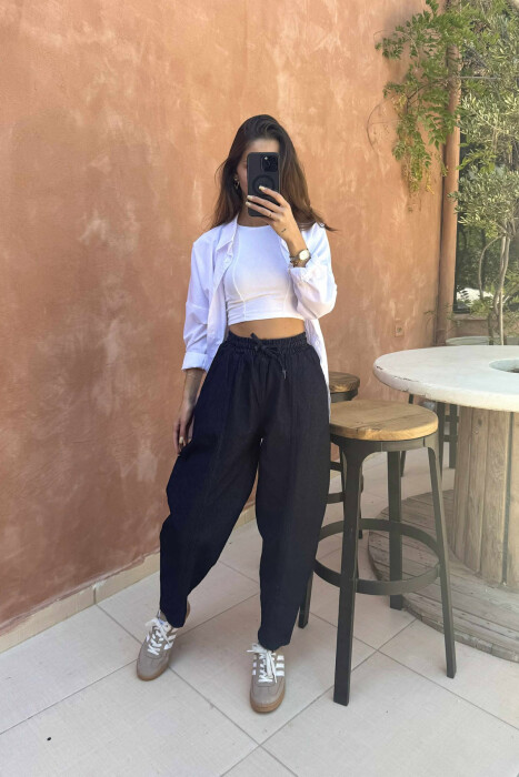 PANTALLONA ME BEL ELASTIK PËR FEMRA NË NGJYRËN BLU E ERRËT - 5